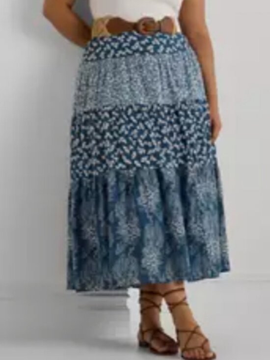 Lauren Ralph Lauren Dresses & Skirts - New RALPH LAUREN Patchwork Floral Voile Tiered Skirt sz 16 NWT Blue and Cream